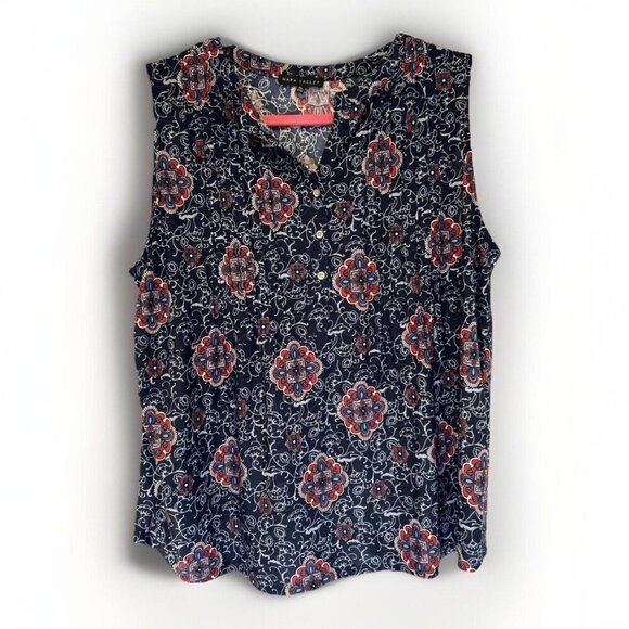 Napa Valley Womens Blouse PL Blue Sleeveles Floral Flowy Career Casual Business - Picture 1 of 10